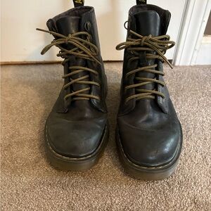 Dr. Martens Dark Leather Boots with Olive Laces